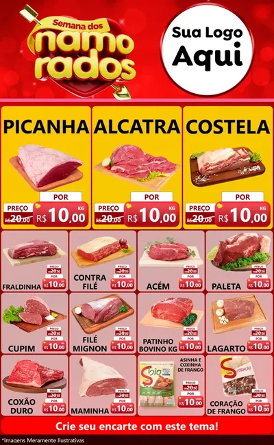 Modelo de Encarte para Encarte Grande com o tema Semana dos namorados para Açougue