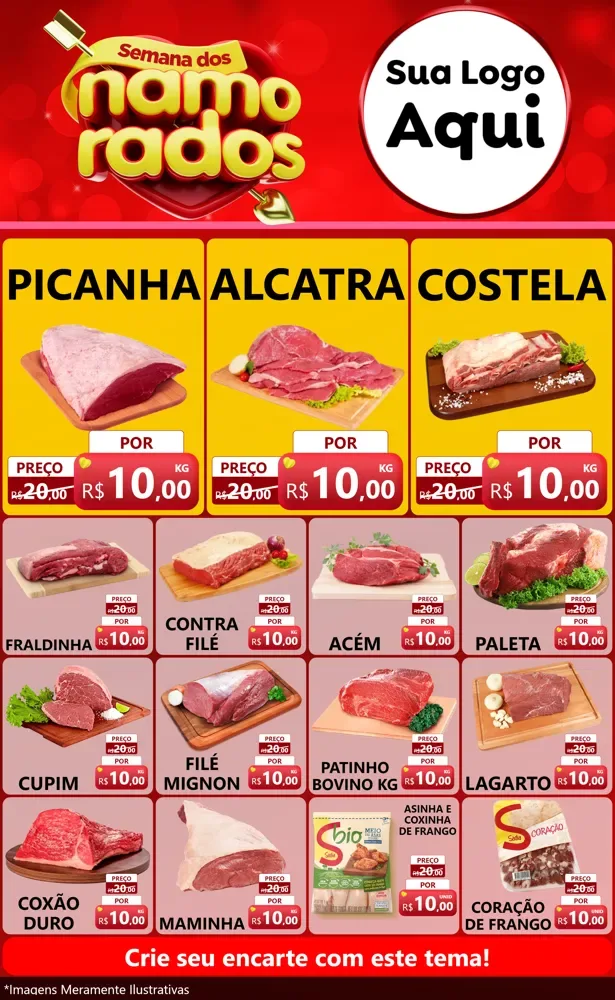 Modelo de Encarte para Encarte Grande com o tema Semana dos namorados para Açougue