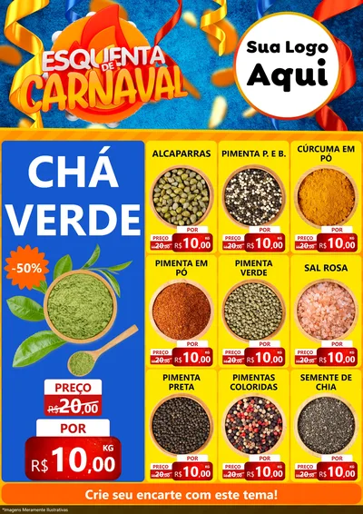 Modelo de Encarte para Encarte A4 Vertical com o tema Esquenta de Carnaval para Produtos Naturais
