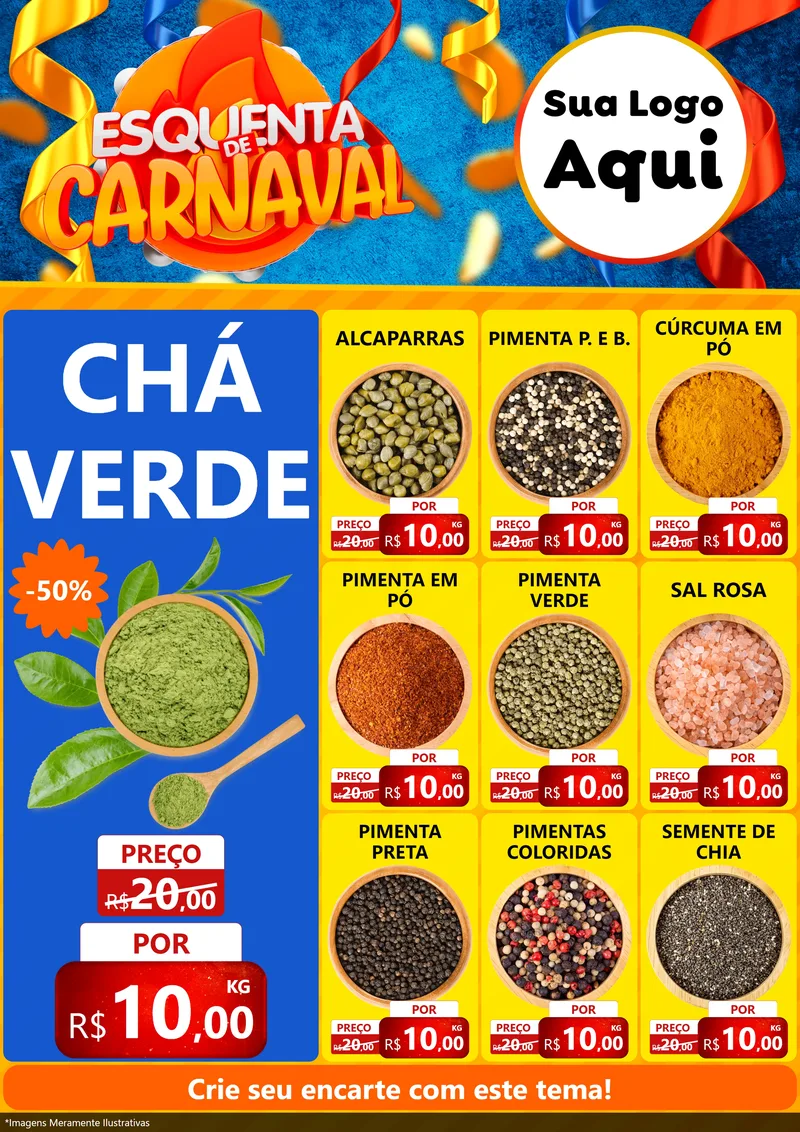 Modelo de Encarte para Encarte A4 Vertical com o tema Esquenta de Carnaval para Produtos Naturais