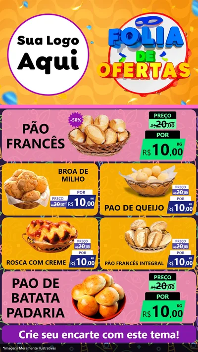 Modelo de TV para TV Vertical com o tema Folia de Ofertas para Padaria
