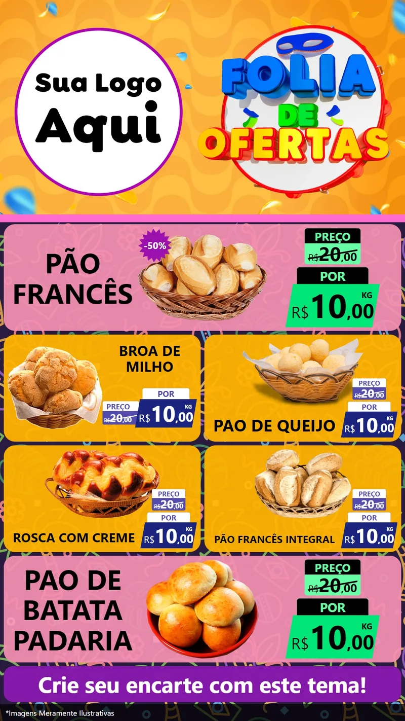 Modelo de TV para TV Vertical com o tema Folia de Ofertas para Padaria