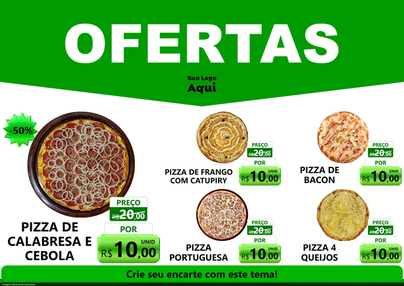 Modelo de Encarte para Encarte A4 Horizontal com o tema Ofertas Verde Cartaz para Pizzaria