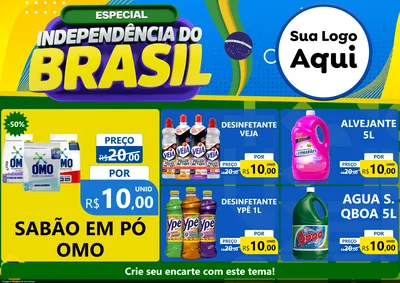 Modelo de Encarte para Encarte A4 Horizontal com o tema Especial Independência do Brasil para Produtos de Limpeza