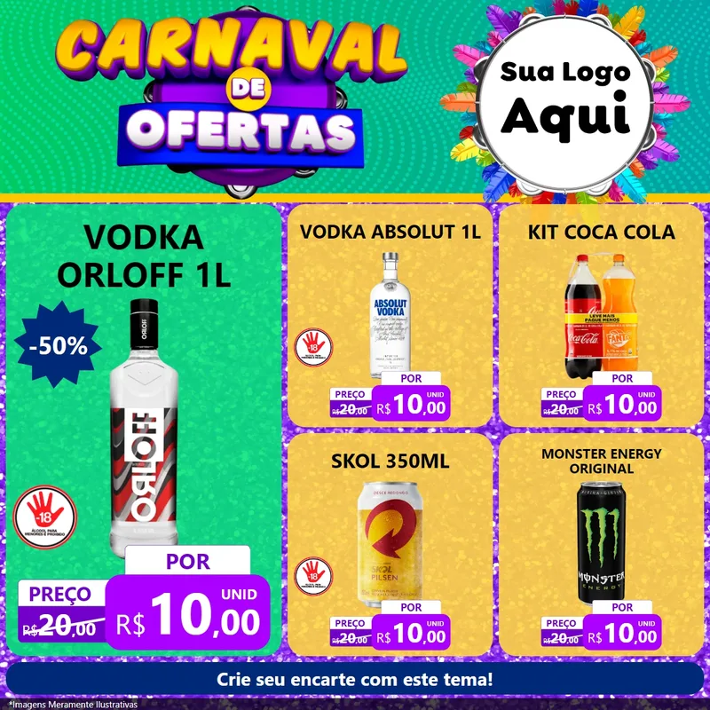 Modelo de Rede Social para Feed Facebook com o tema Carnaval de Ofertas para Distribuidora de bebidas