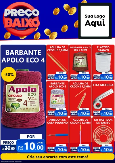 Modelo de Encarte para Encarte A4 Vertical com o tema Preço Baixo para Armarinho e Aviamentos