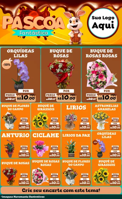 Modelo de Encarte para Encarte Grande com o tema Páscoa Fantástica para Floricultura e jardim