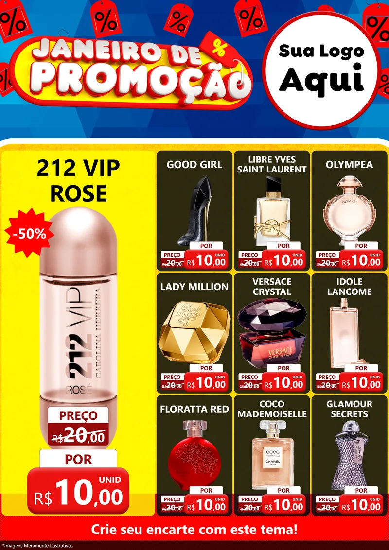 Modelo de Encarte para Encarte A4 Vertical com o tema Janeiro de Promoção para Perfumes