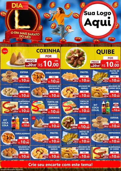 Modelo de Encarte para Encarte A4 Vertical com o tema Dia L - O Dia Mais Barato Do Mês para Salgadaria