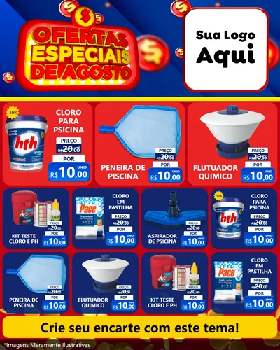 Modelo de Rede Social para Feed Instagram com o tema Ofertas Especiais de Agosto para Produtos para Piscina
