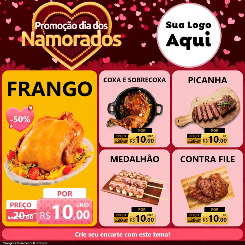 Modelo de Rede Social para Feed Facebook com o tema Promoção Dia Dos Namorados para Assados