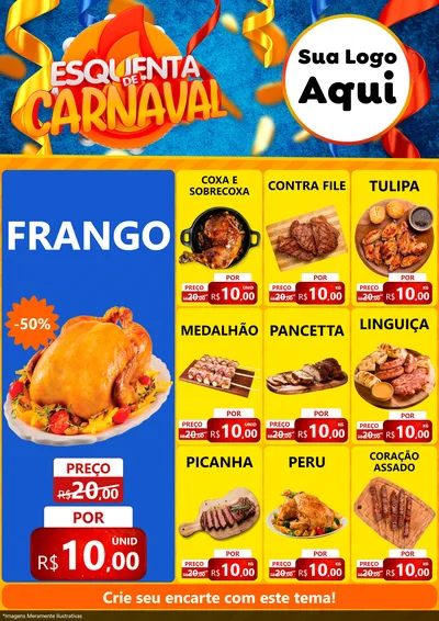 Modelo de Encarte para Encarte A4 Vertical com o tema Esquenta de Carnaval para Assados