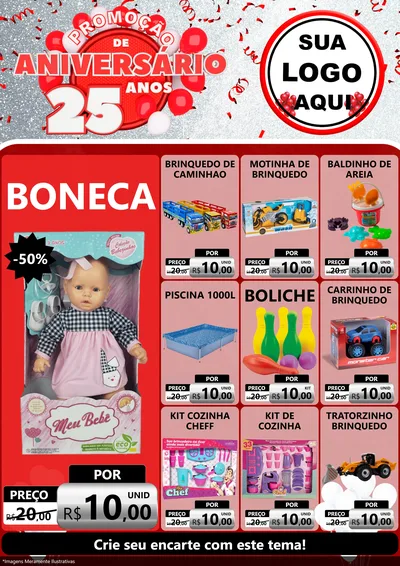 Modelo de Encarte para Encarte A4 Vertical com o tema Promoção de Aniversário - 25Anos para Brinquedos