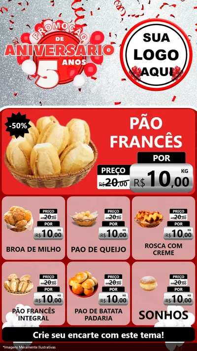 Modelo de Rede Social para Stories com o tema Promoção de Aniversário - 5 Anos para Padaria
