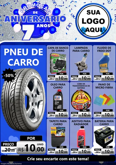 Modelo de Encarte para Encarte A4 Vertical com o tema Promoção de Aniversário - 7 Anos para Auto peças