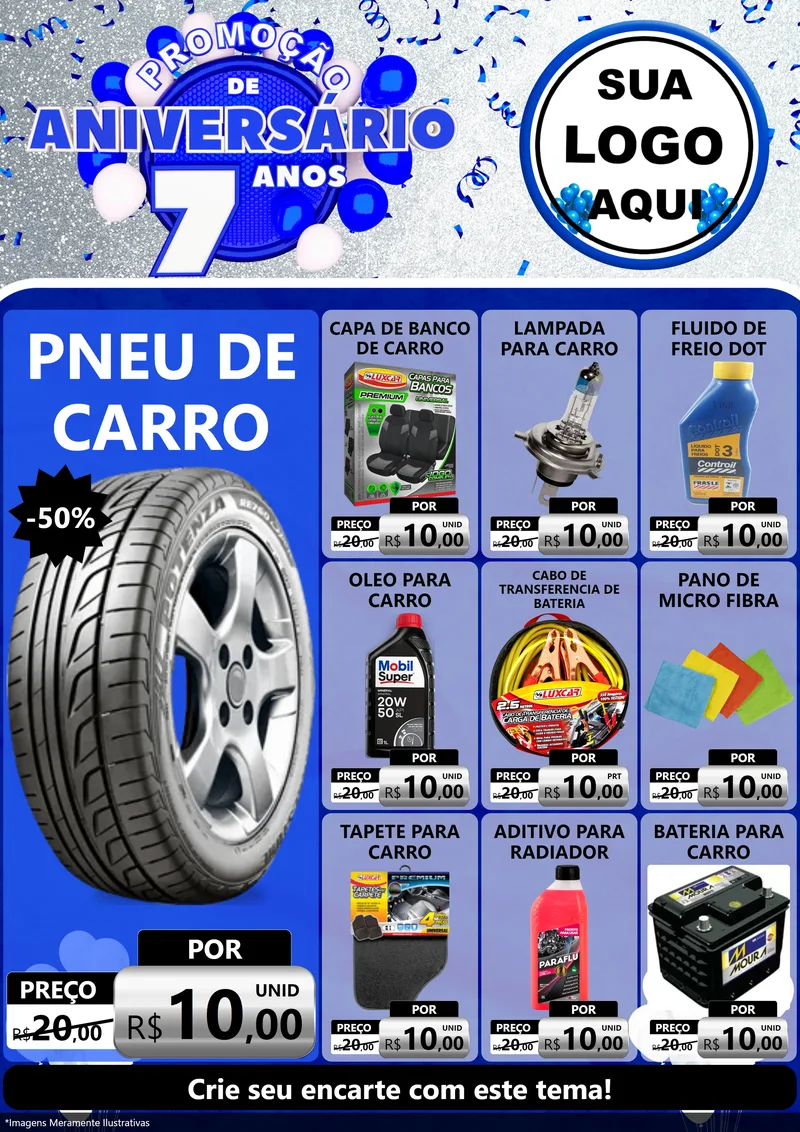 Modelo de Encarte para Encarte A4 Vertical com o tema Promoção de Aniversário - 7 Anos para Auto peças