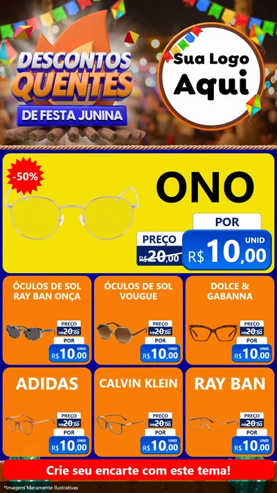 Modelo de Rede Social para Stories com o tema Descontos Quentes de Festa Junina para Óticas
