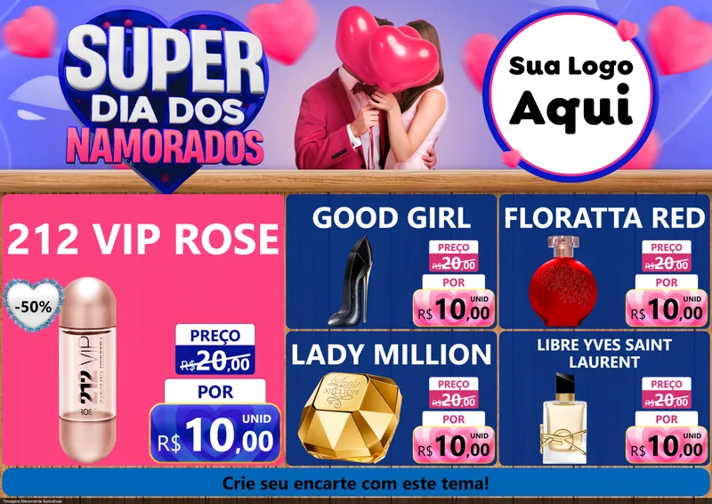 Modelo de Encarte para Encarte A4 Horizontal com o tema Super Dia dos Namorados para Perfumes