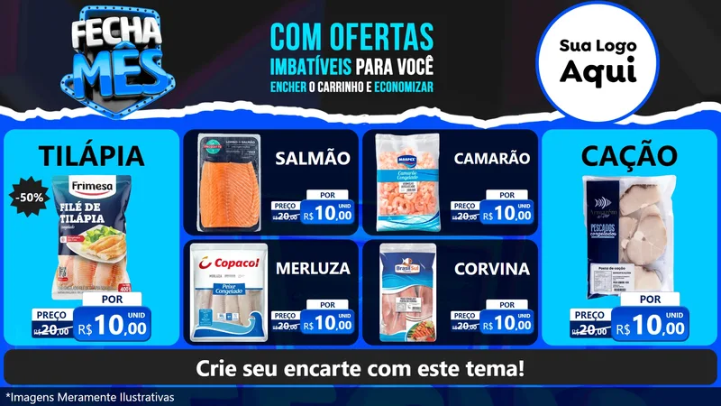 Modelo de TV para TV Horizontal com o tema Fecha Mês para Peixaria