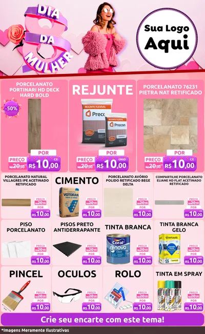Modelo de Encarte para Encarte Grande com o tema Dia da Mulher para Pisos e revestimentos