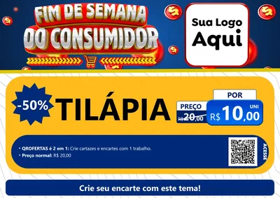 Modelo de Cartaz para Cartaz A4 Horizontal com o tema Fim de Semana do Consumidor para Peixaria