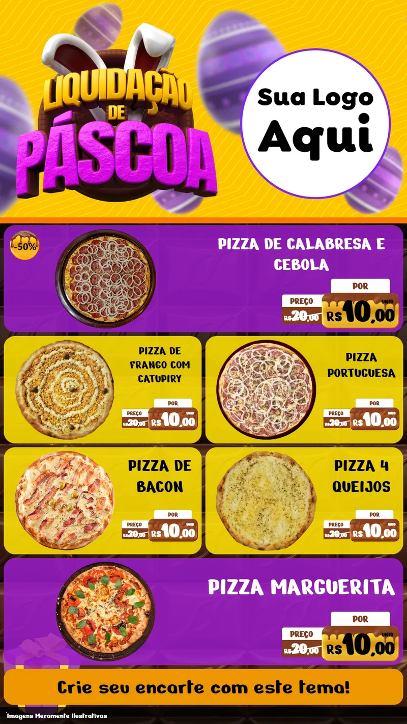 Modelo de TV para TV Vertical com o tema Liquidação de Páscoa para Pizzaria