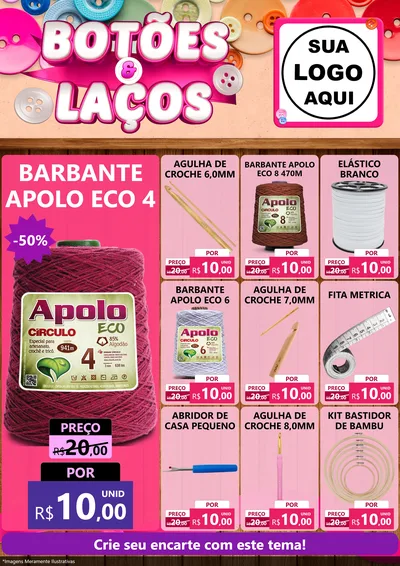 Modelo de Encarte para Encarte A4 Vertical com o tema Botões e Laços para Armarinho e Aviamentos