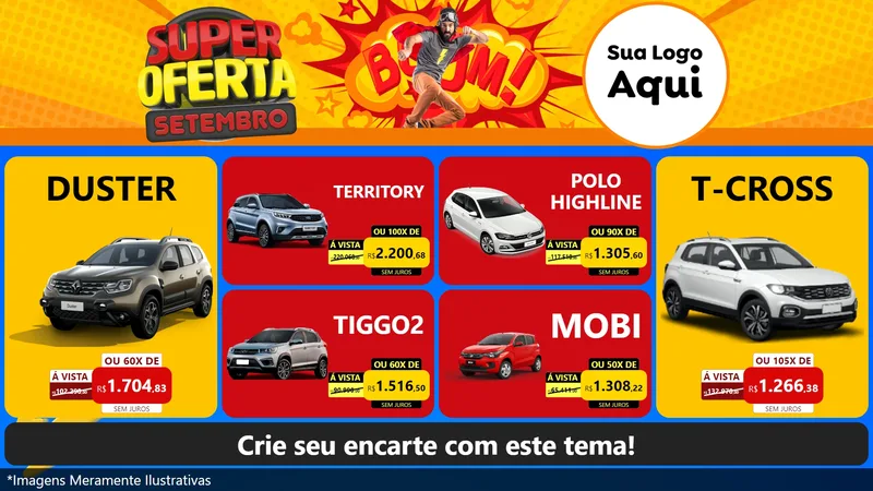 Modelo de TV para TV Horizontal com o tema Super Oferta Setembro para Concessionaria de Carros