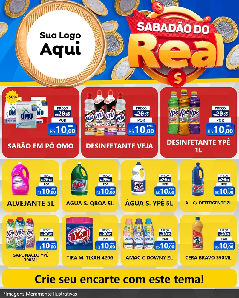 Modelo de Rede Social para Feed Instagram com o tema Sabadão do Real para Produtos de Limpeza