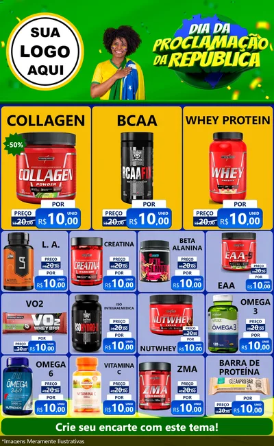 Modelo de Encarte para Encarte Grande com o tema Dia Da Proclamação Da República para Suplementos alimentares