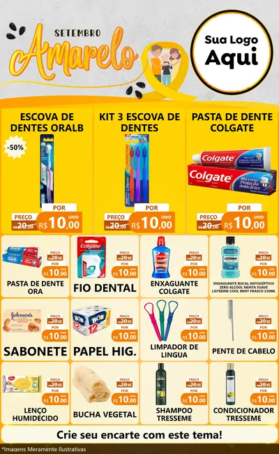 Modelo de Encarte para Encarte Grande com o tema Setembro Amarelo para Higiene Pessoal