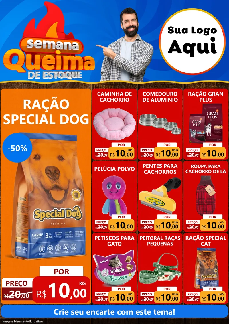 Modelo de Encarte para Encarte A4 Vertical com o tema Semana Queima de Estoque para Pet Shop
