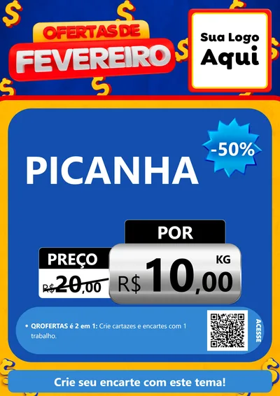 Modelo de Cartaz para Cartaz A4 Vertical com o tema Ofertas de Fevereiro para Açougue
