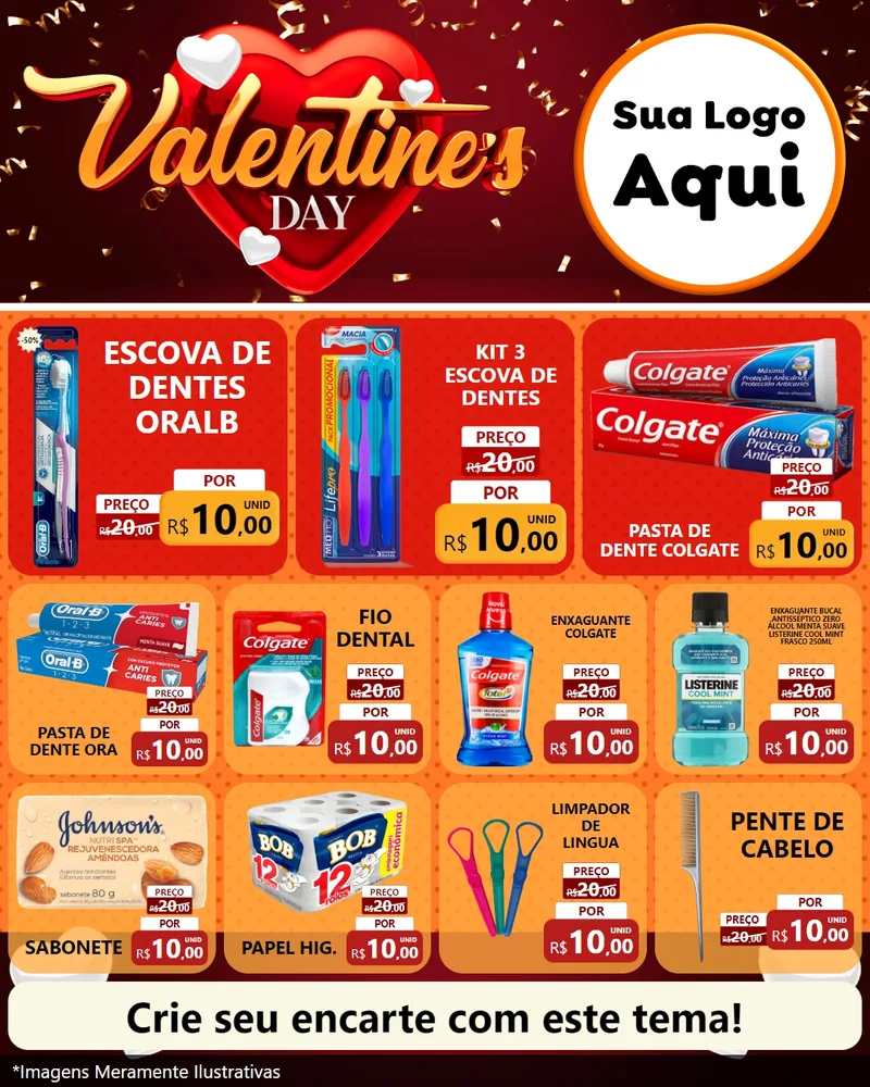 Modelo de Rede Social para Feed Instagram com o tema Valentine's Day para Higiene Pessoal