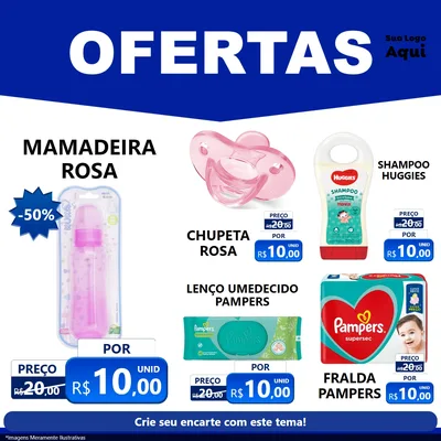 Modelo de Rede Social para Feed Facebook com o tema Ofertas Azul Cartaz para Bebês
