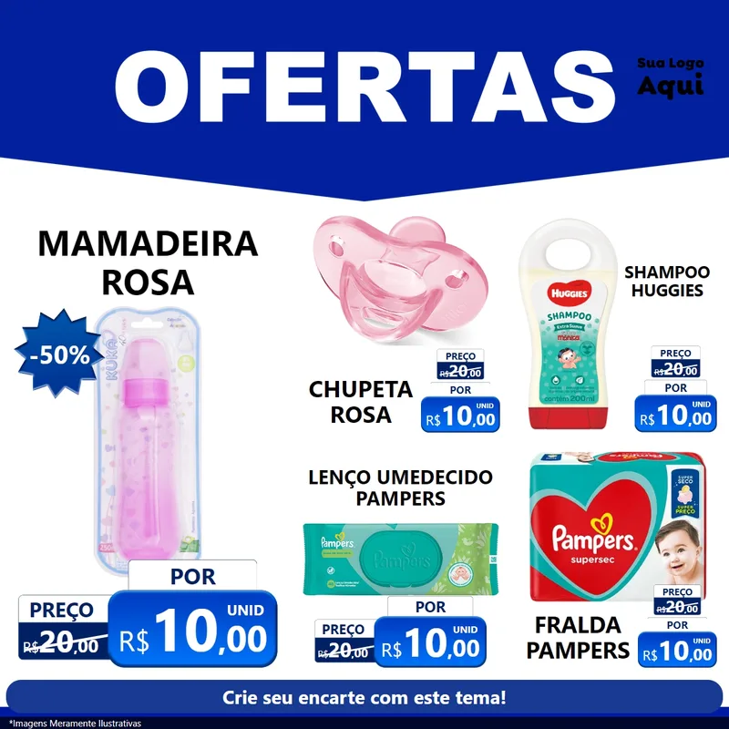 Modelo de Rede Social para Feed Facebook com o tema Ofertas Azul Cartaz para Bebês