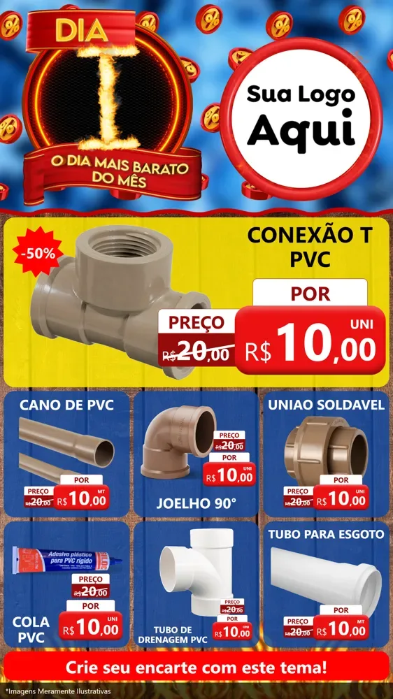 Modelo de Rede Social para Stories com o tema Dia I - O Dia Mais Barato Do Mês para Tubos e conexões
