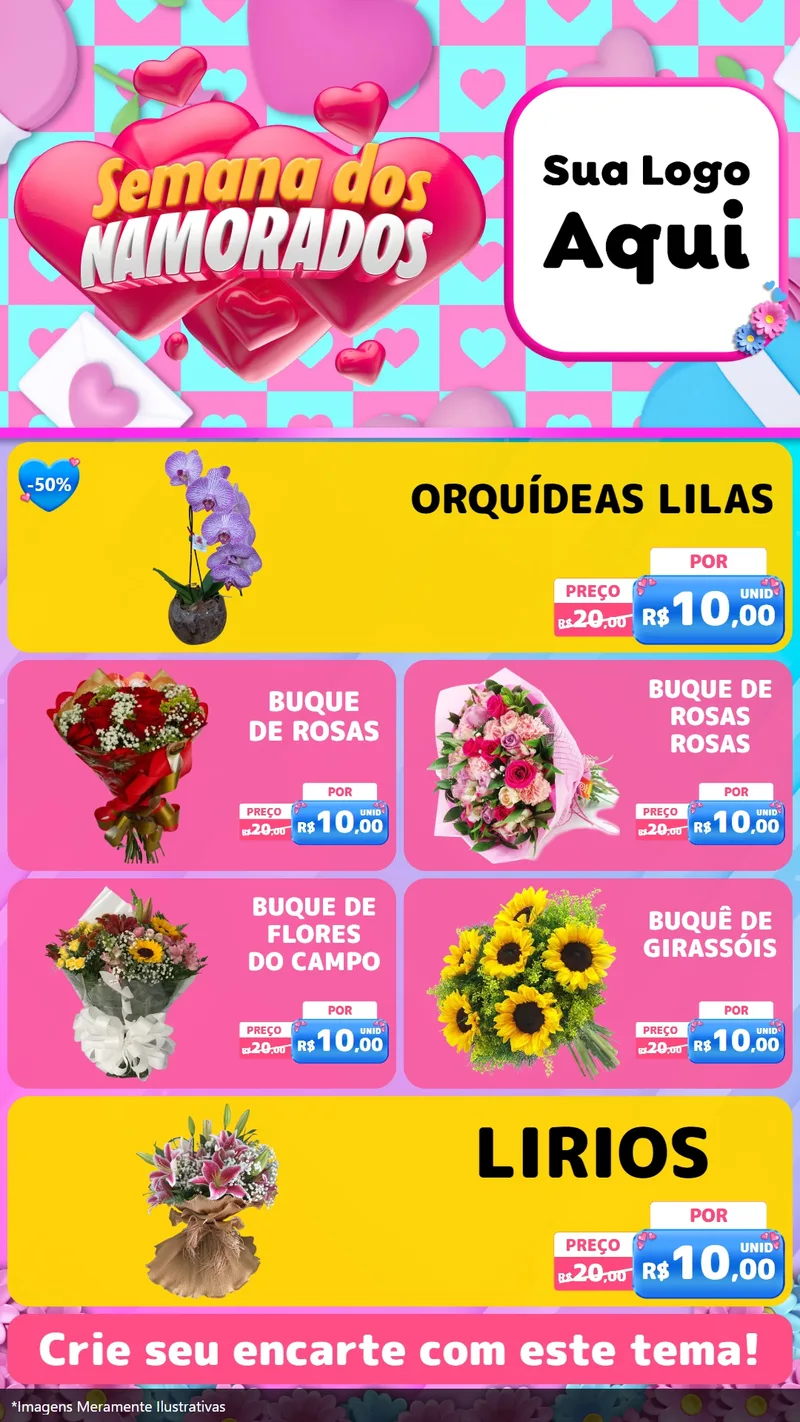 Modelo de TV para TV Vertical com o tema Semana dos Namorados para Floricultura e jardim