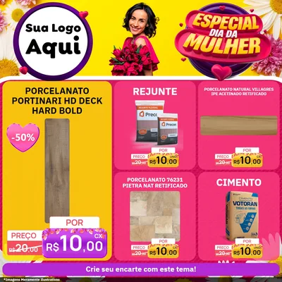 Modelo de Rede Social para Feed Facebook com o tema Especial Dia da Mulher para Pisos e revestimentos