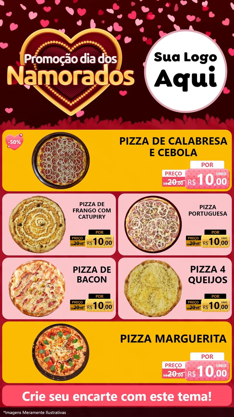 Modelo de TV para TV Vertical com o tema Promoção Dia Dos Namorados para Pizzaria