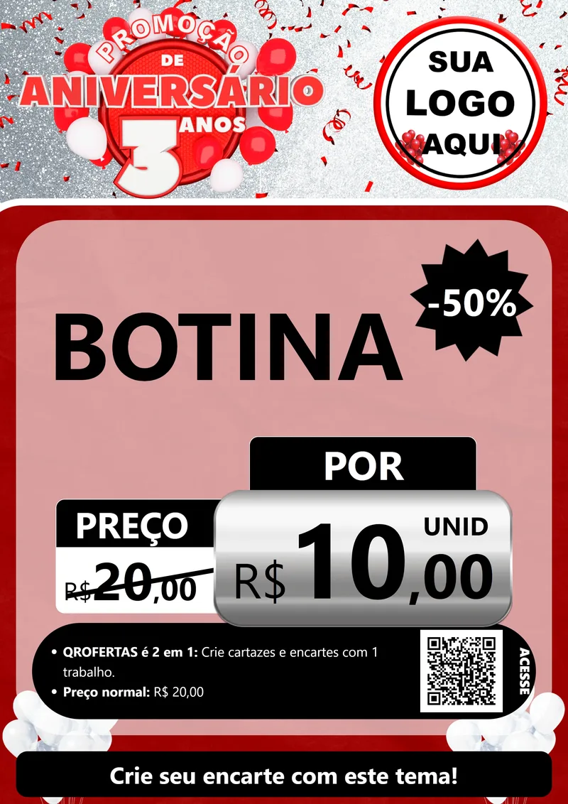 Modelo de Cartaz para Cartaz A4 Vertical com o tema Promoção de Aniversário - 3 Anos para Agropecuária