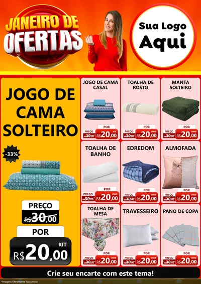 Modelo de Encarte para Encarte A4 Vertical com o tema Janeiro de Ofertas para Cama, Mesa e Banho