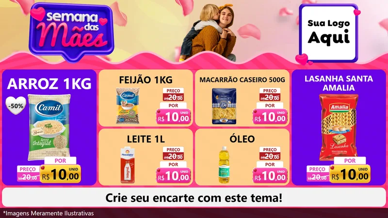 Modelo de TV para TV Horizontal com o tema Semana das Mães para Supermercado