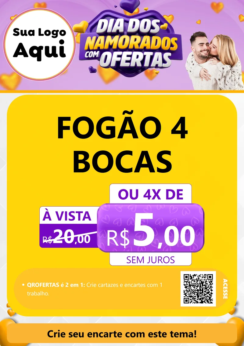 Modelo de Cartaz para Cartaz A4 Vertical com o tema Dia Dos Namorados Com Ofertas para Móveis e Eletro