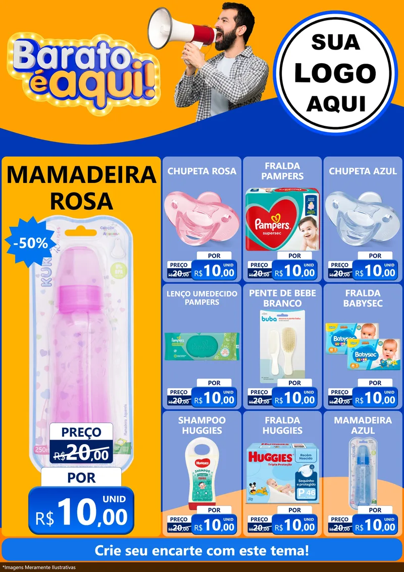 Modelo de Encarte para Encarte A4 Vertical com o tema Barato é aqui para Bebês