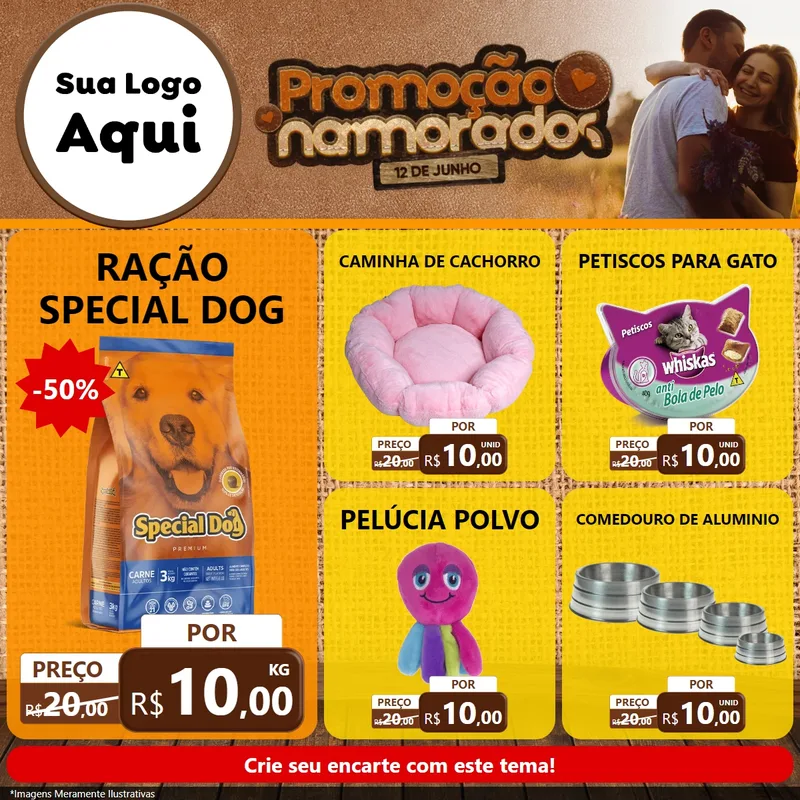 Modelo de Rede Social para Feed Facebook com o tema Promoção Namorados para Pet Shop