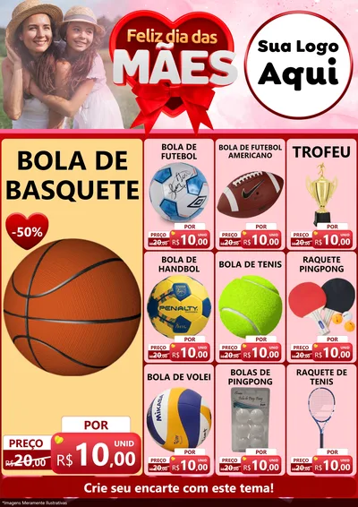 Modelo de Encarte para Encarte A4 Vertical com o tema Feliz Dia Das Mães para Artigos Esportivos