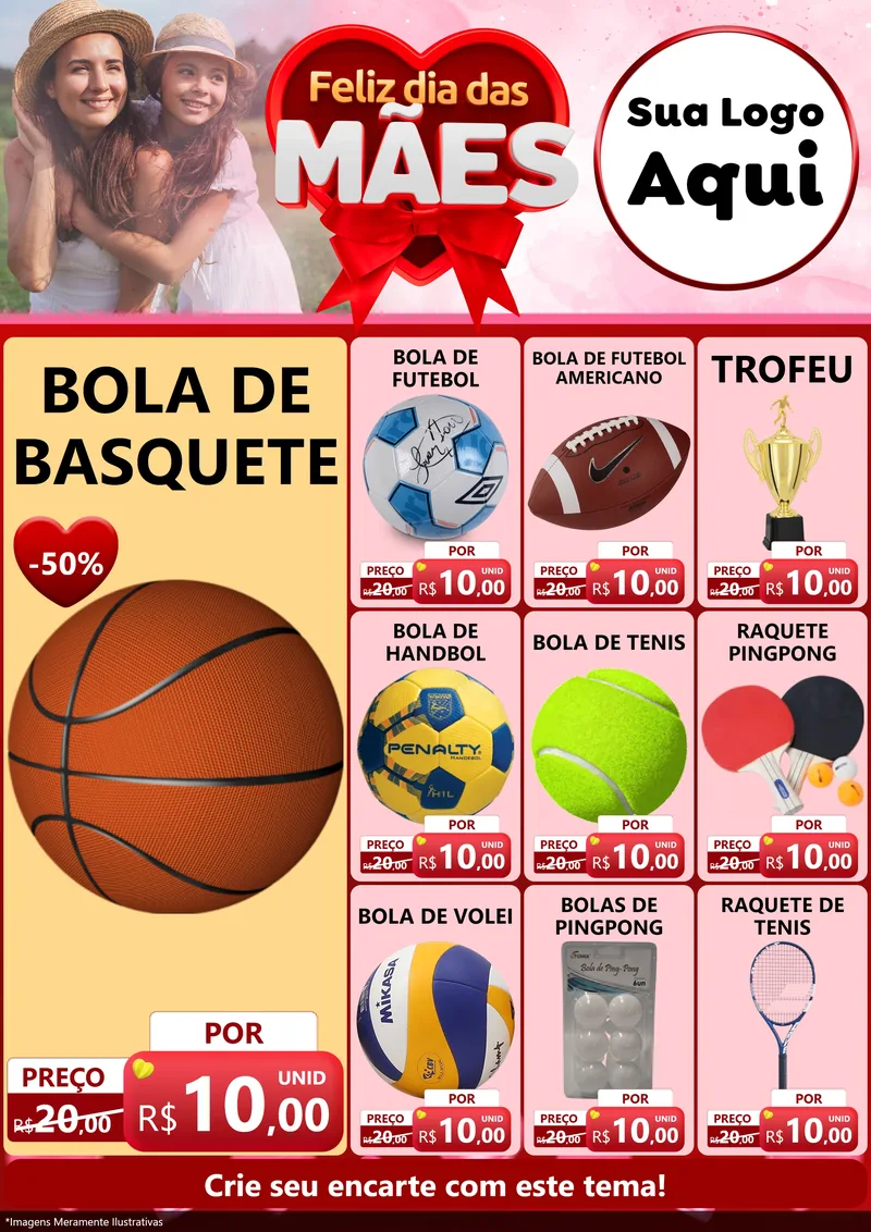 Modelo de Encarte para Encarte A4 Vertical com o tema Feliz Dia Das Mães para Artigos Esportivos