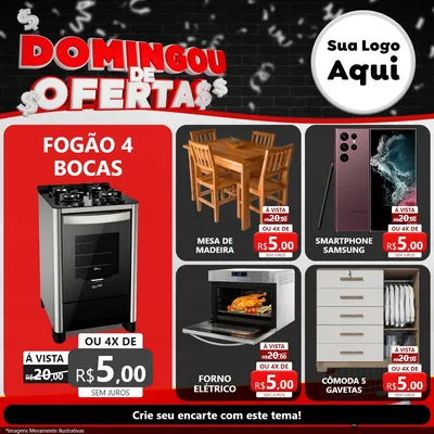 Modelo de Rede Social para Feed Facebook com o tema Domingou de Ofertas para Móveis e Eletro