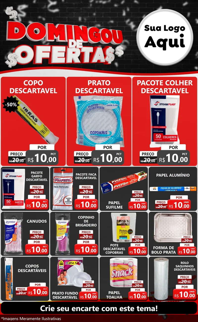 Modelo de Encarte para Encarte Grande com o tema Domingou de Ofertas para Embalagens